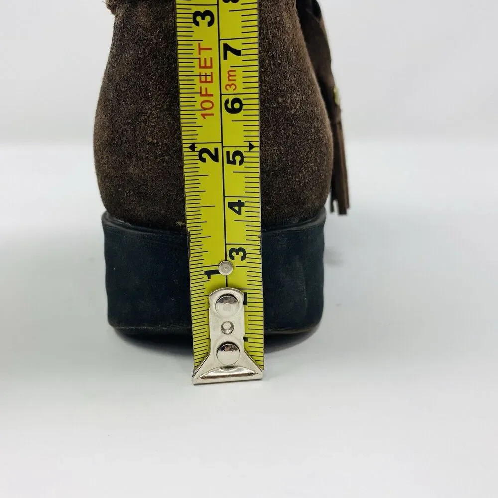 Born 7 Brown Ouvea Slouchy Zip Ankle Boots Distressed Suede Boho Western Braided